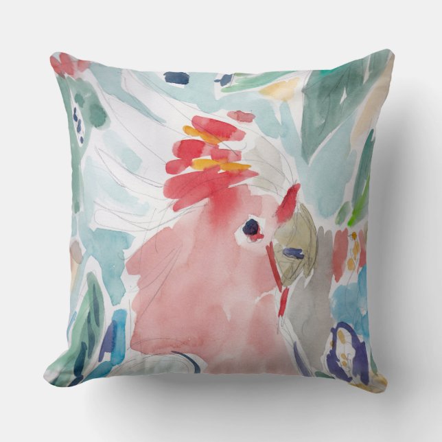 Rosa Cockatoo-Aquarell Kissen (Vorderseite)