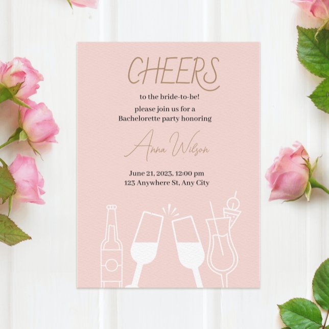 Rosa Cocktail Drinks Illustriertes Brautparty Einladung (Pink Cocktail Drinks Illustrated Bridal Shower Invitation
)