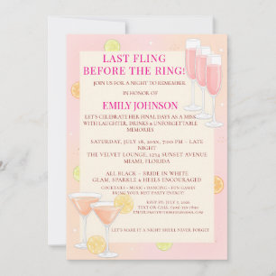 Rosa Cocktail Junggesellinnenabschied Einladung