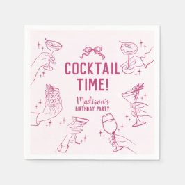 Rosa Cocktail Party Retro Geburtstagsparty Serviette