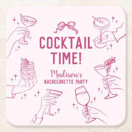 Rosa Cocktail Party Retro Junggeselinnen-Abschied Rechteckiger Pappuntersetzer