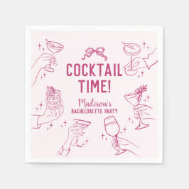 Rosa Cocktail Party Retro Junggeselinnen-Abschied Serviette