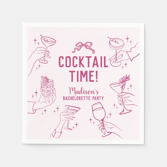 Rosa Cocktail Party Retro Junggeselinnen-Abschied Serviette (Vorderseite)