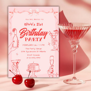 Rosa Cocktail Valentinstag 21. Geburtstagsfeier Einladung