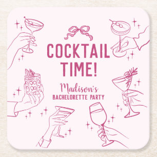 Rosa Cocktailparty Retro-Junggesellinnenabschied Rechteckiger Pappuntersetzer