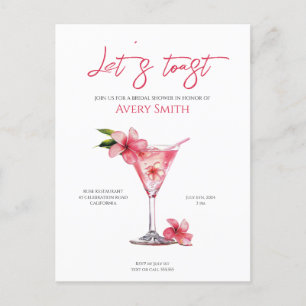 Rosa Cocktails Blume Brautdusche Einladung Postkarte
