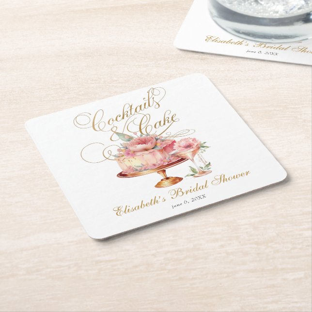 Rosa Cocktails und Cake Brautparty Rechteckiger Pappuntersetzer (angewinkelt)
