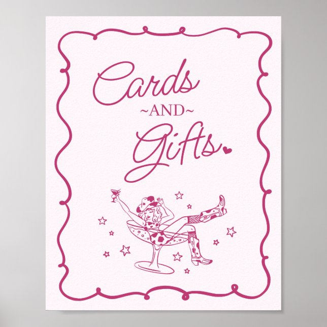 Rosa Cocktails und Cowgirls Rodeo Cards & Geschenk Poster (Vorne)