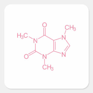 Rosa Coffein Molecule Quadratischer Aufkleber