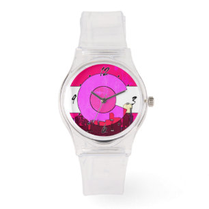 Rosa Colorado Fahne Denver Skyline rosa Uhr