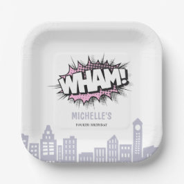 Rosa Comic Buch Superhero Geburtstag Pappteller