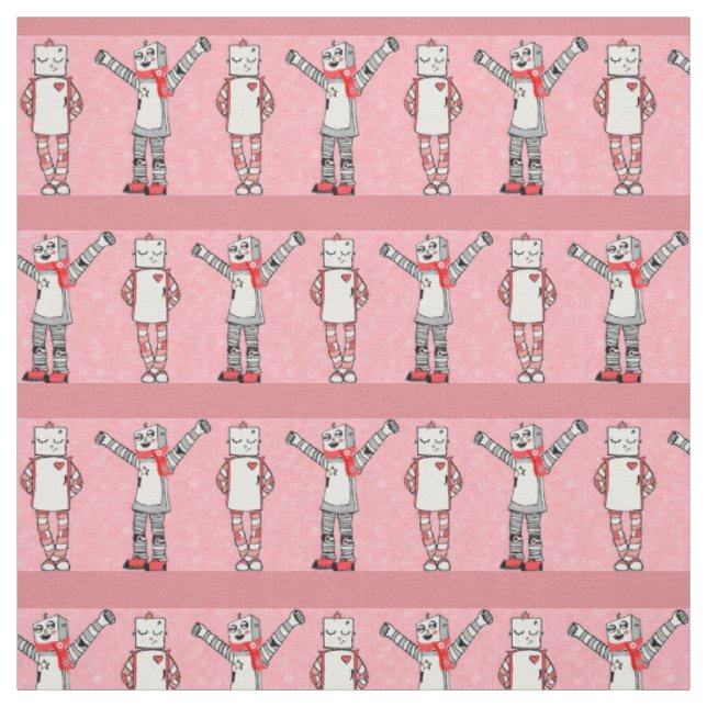 Rosa Comic Style Lovebird Roboter Gemusterte Stoff (Muster)
