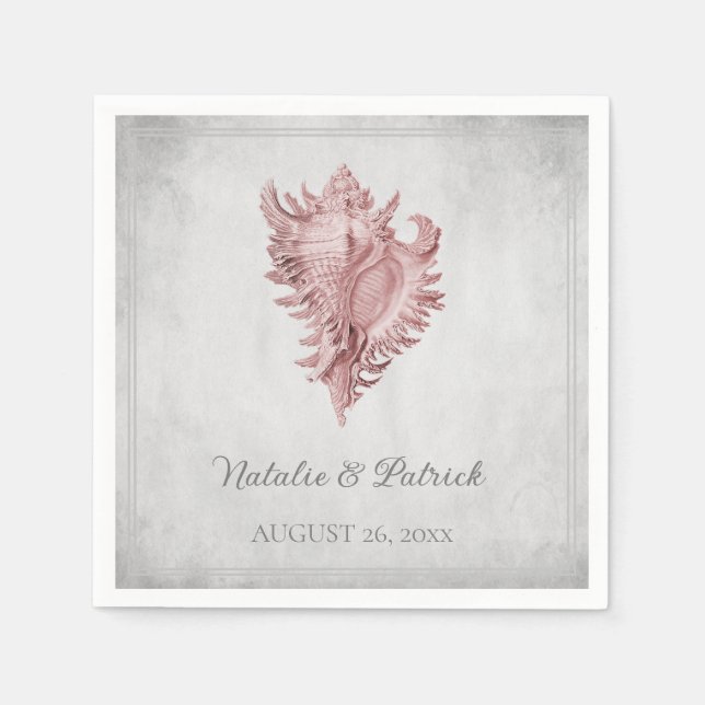 Rosa Conch Muschel Hochzeitspapier Napkins Serviette (Vorderseite)