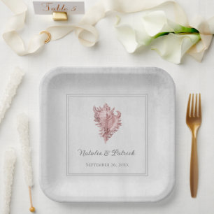 Rosa Conch Muschel Hochzeitspapier Teller