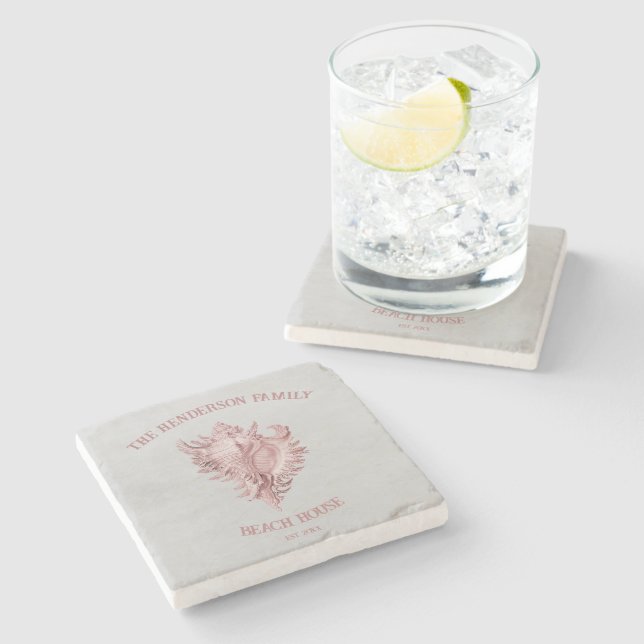 Rosa Conch Muschel Stone Untersetzer (Seitenansicht)