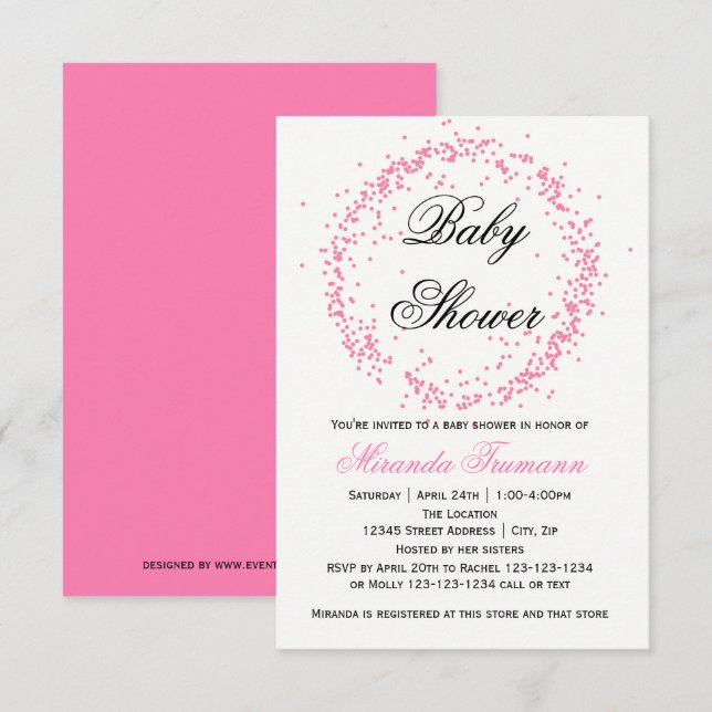 Rosa Confetti - Einladung der Babyparty-3x5 (Vorne/Hinten)