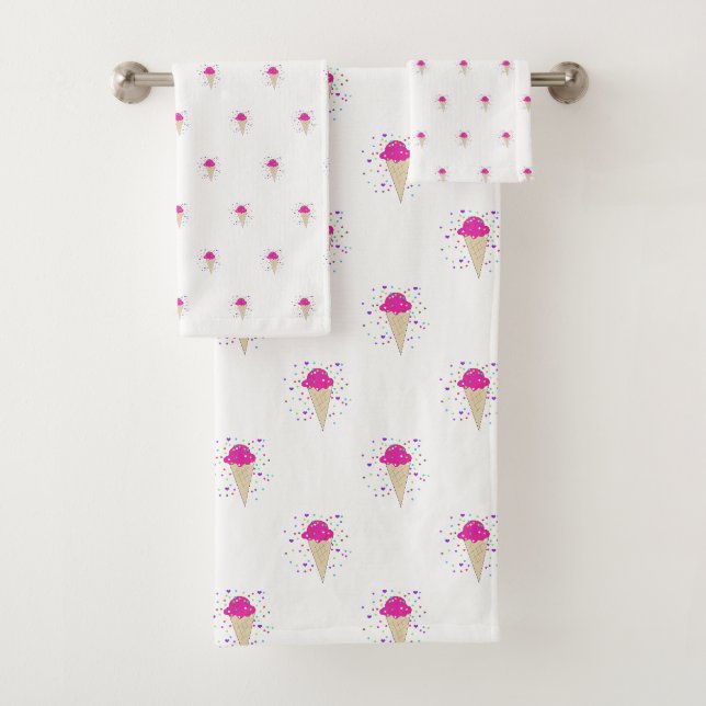 Rosa Confetti Ice Creme Cone Muster Badhandtuch Set (Insitu)