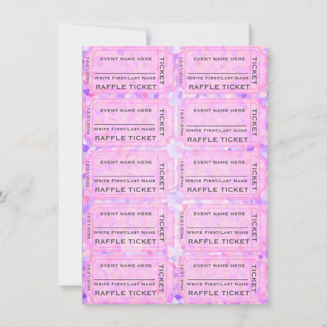 Rosa Confetti Raffle Tickets für Einladungen (Vorderseite)