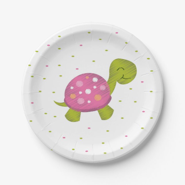Rosa Confetti-Schildkröte-Party-Platte Pappteller (Vorderseite)