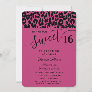 Rosa Cool Trendy attraktive Leopard süß 16 Invit Einladung
