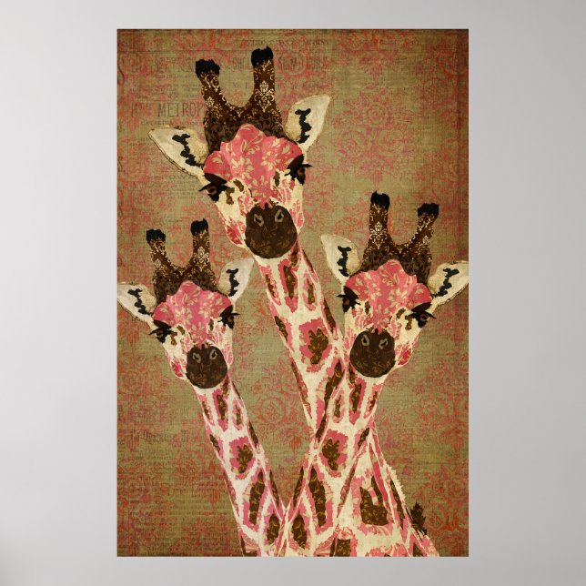 Rosa & Copper Giraffen Art Poster (Vorne)
