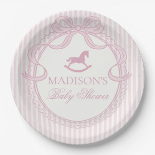 Rosa Coquette-Bogen Schaukelpferd Baby Shower Pappteller