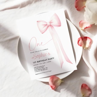 Rosa Coquette Bow 1. Geburtstag Einladung