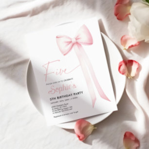 Rosa Coquette Bow 5. Geburtstag Einladung