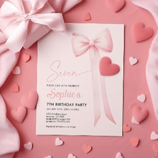 Rosa Coquette Bow 7. Geburtstag Einladung