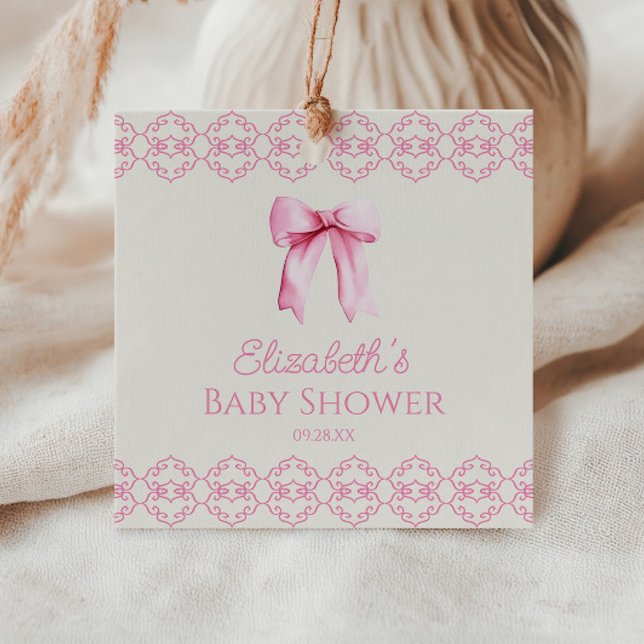 Rosa Coquette Bow Babydusche Geschenkanhänger (Von Creator hochgeladen)