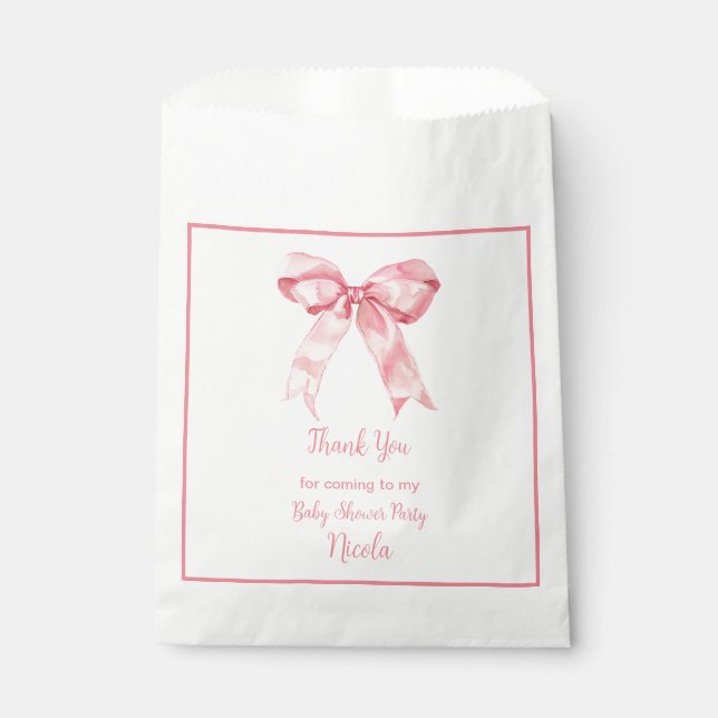 Rosa Coquette Bow Babydusche Geschenktütchen (Vorderseite)