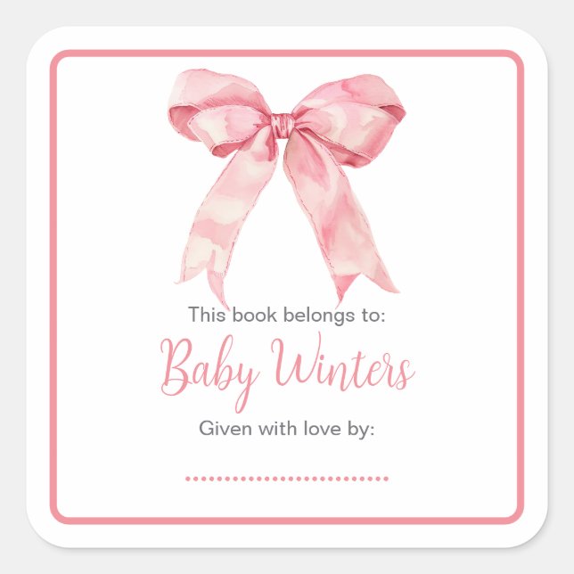Rosa Coquette Bow Babydusche Quadratischer Aufkleber (Vorderseite)