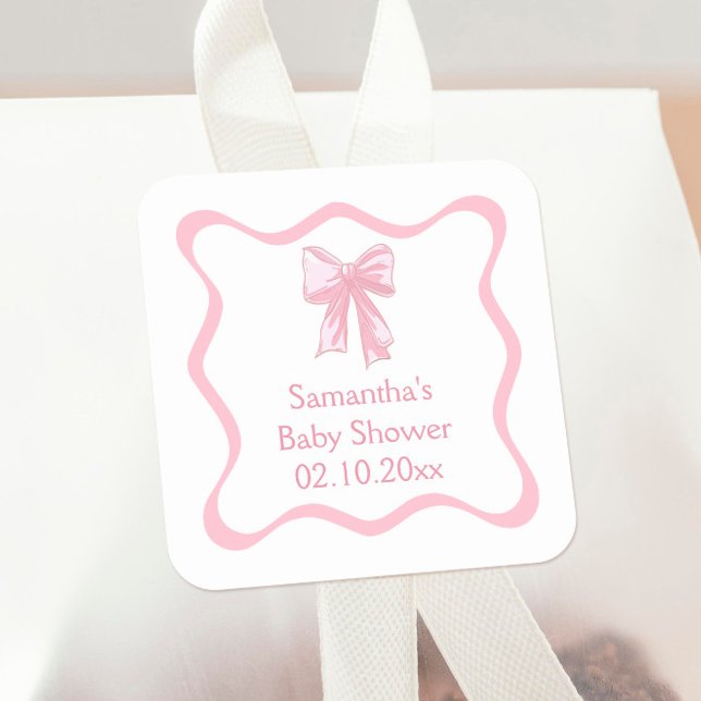 Rosa Coquette Bow Babydusche Quadratischer Aufkleber (Von Creator hochgeladen)