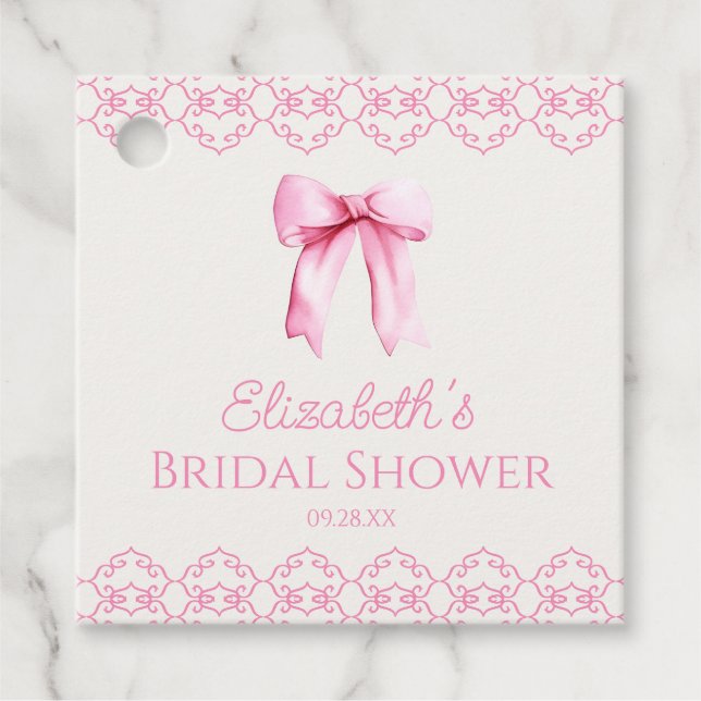 Rosa Coquette Bow Brautparty Geschenkanhänger (Vorderseite)