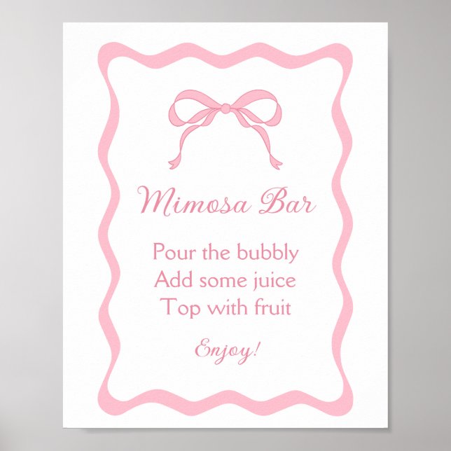 Rosa Coquette Bow Brautparty Mimosa Bar Poster (Vorne)