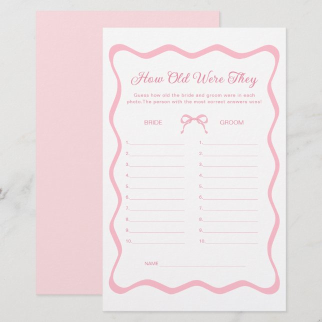 Rosa Coquette Bow Brautparty Raten Sie das Spiel d (Vorne/Hinten)