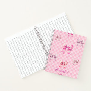 Rosa Coquette Bow Checkerboard Notizbuch