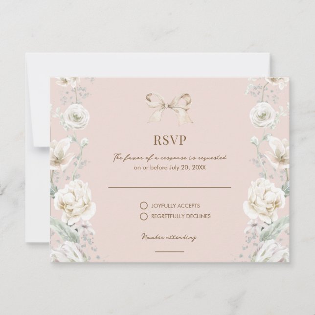 Rosa Coquette Bow Floral Wedding RSVP (Vorderseite)