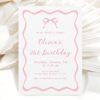 Rosa Coquette Bow Geburtstagspartei Erwachsene Einladung