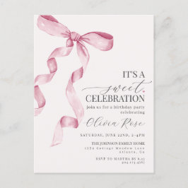 Rosa Coquette Bow Girl Geburtstagsparty Einladung Postkarte