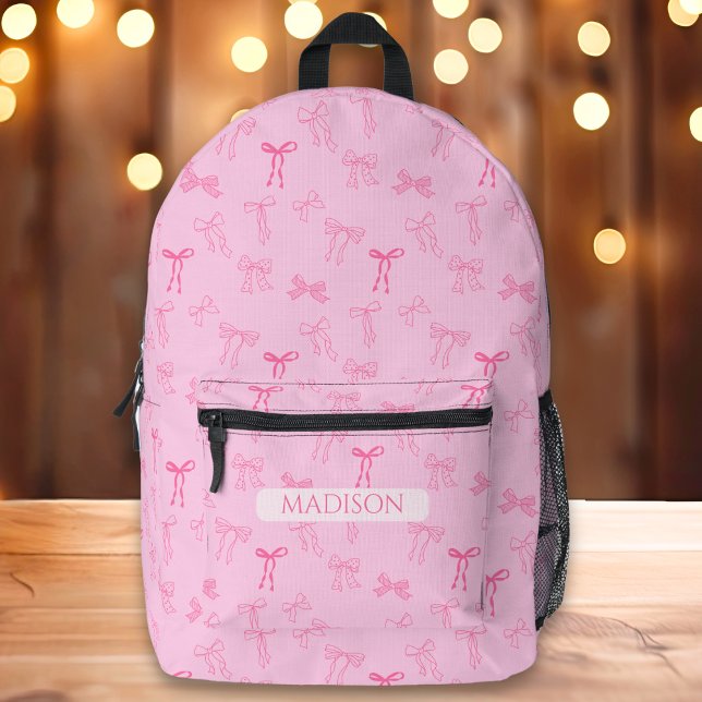 Rosa Coquette Bow Individuelle Name Bedruckter Rucksack (Von Creator hochgeladen)