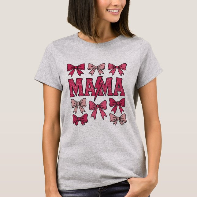 Rosa Coquette Bow Mama Blitzende Bolzenkraut Mama T-Shirt (Vorderseite)