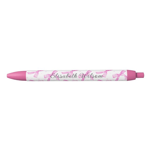 Rosa Coquette Bow mit Stars-Script-Name Monogram Kugelschreiber (Vorderseite)