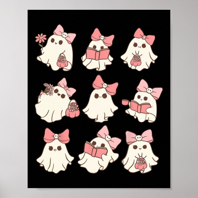 Rosa Coquette Bow Niedlich Ghost Halloween Spooky  Poster (Vorne)