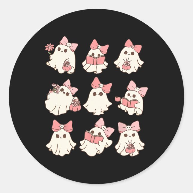 Rosa Coquette Bow Niedlich Ghost Halloween Spooky  Runder Aufkleber (Vorderseite)
