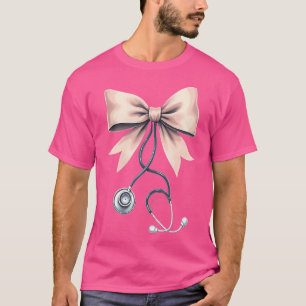 Rosa Coquette Bow Nurse Stethoscope Pflege Medizin T-Shirt