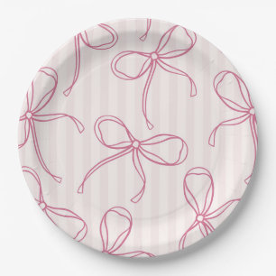 Rosa Coquette Bow Pastel Streifen Tischdekor Pappteller