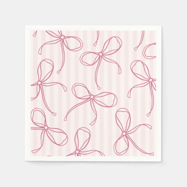 Rosa Coquette Bow Pastel Streifen Tischdekor Serviette (Vorderseite)