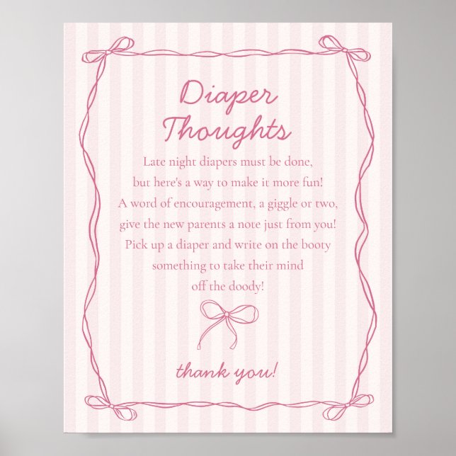 Rosa Coquette Bow Pastel Windeln Gedanken Dusche Poster (Vorne)