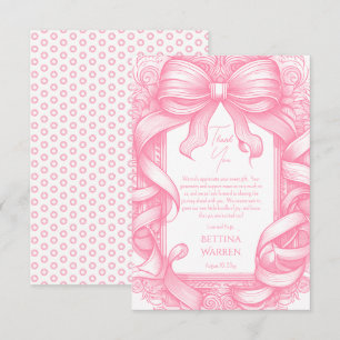Rosa Coquette Bow Ribbon Toile de Jouy Baby Dusche Dankeskarte